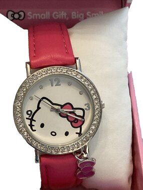 Hello Kitty Analog Wrist Watch in Pillowed Gift Box Teens Ladies rhinestone
